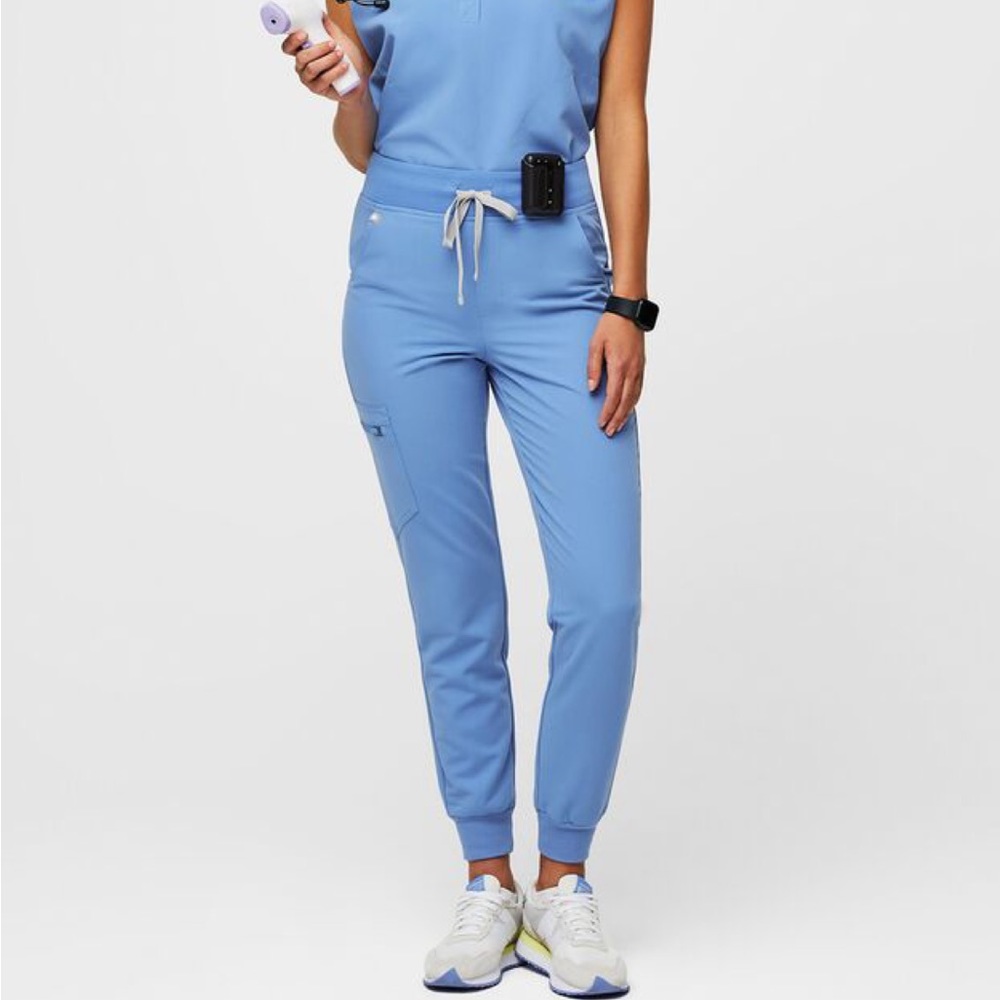 High waisted Zamora jogger scrub pants ceil blue